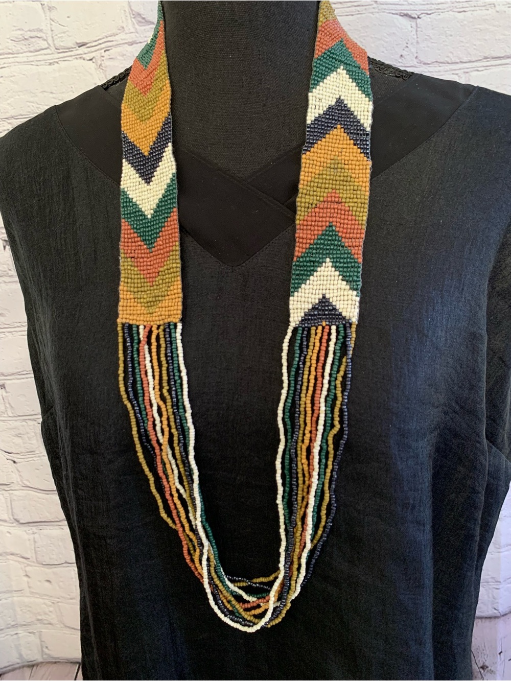 Chevron Pattern Tribal Seed Bead Waterfall Necklace